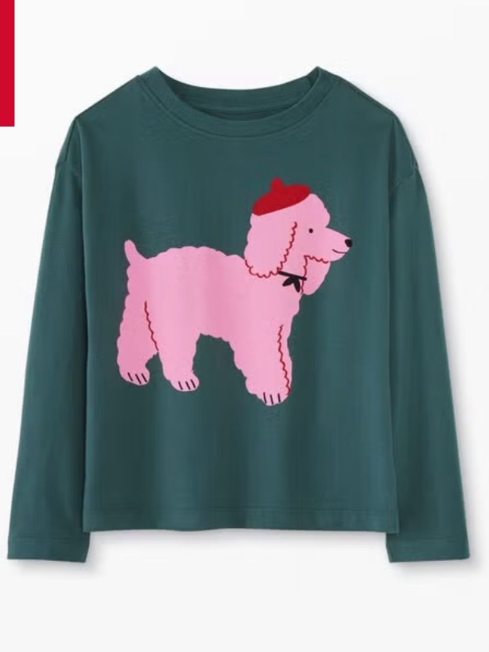 Green Long-Sleeve Tee with Pink Poodle Graphic
